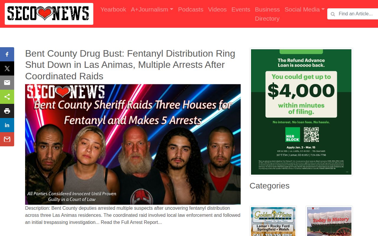 Bent County arrest news release shown by SECO News