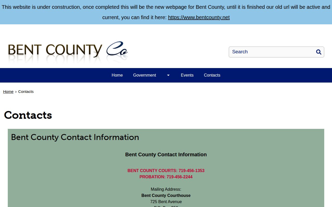 Bent County court and sheriff warrant contact directory