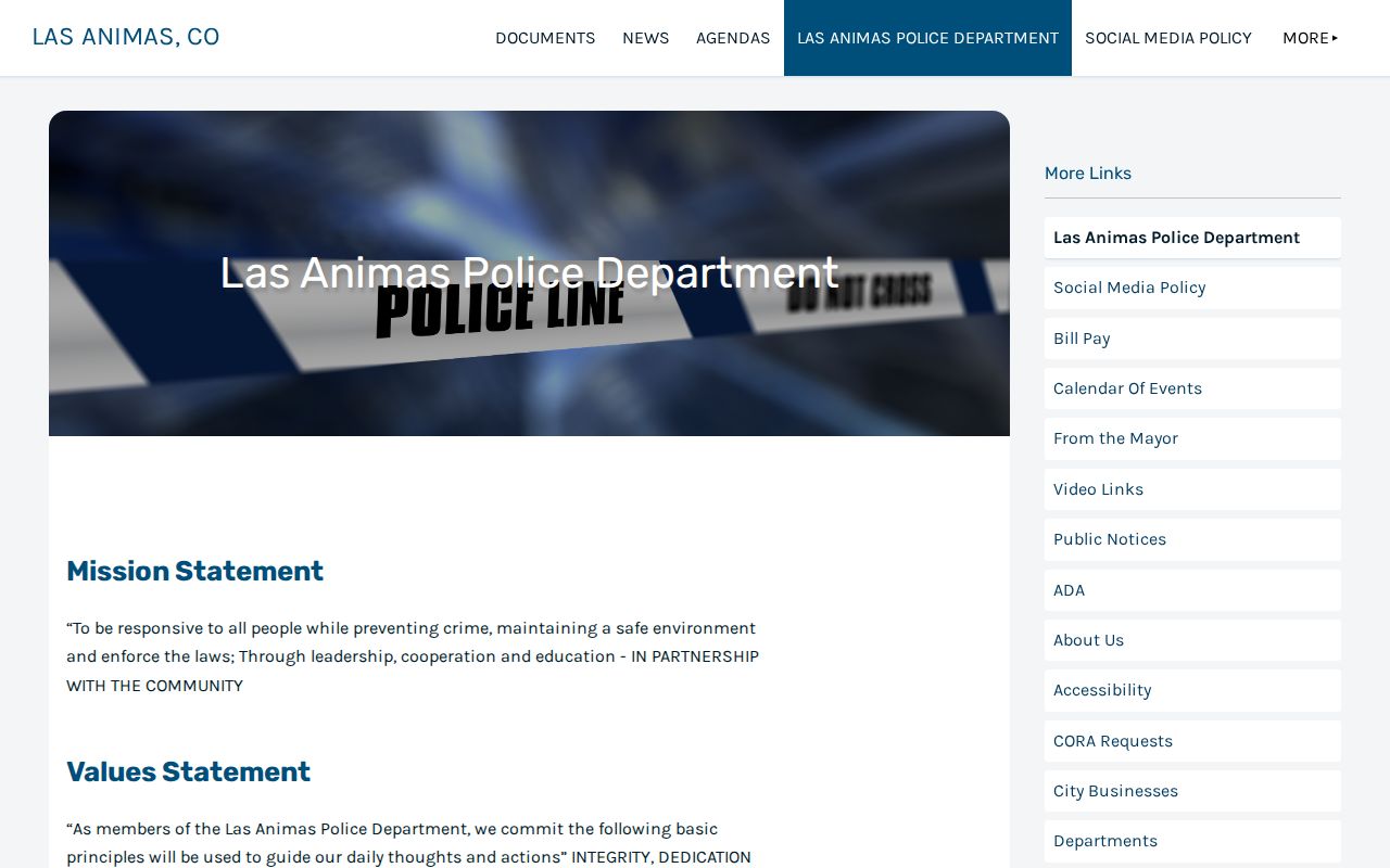 Las Animas Police Department source for arrest record contacts